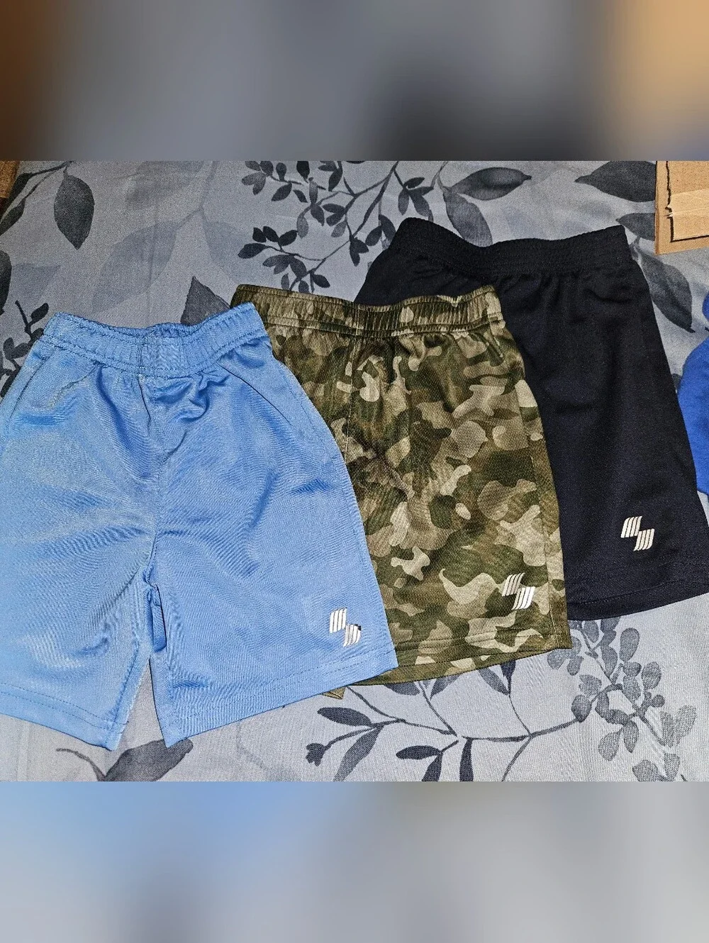 Athletic Shorts Trio with Logo - Light Blue, Camo, Black Various Sizes BUNDLE